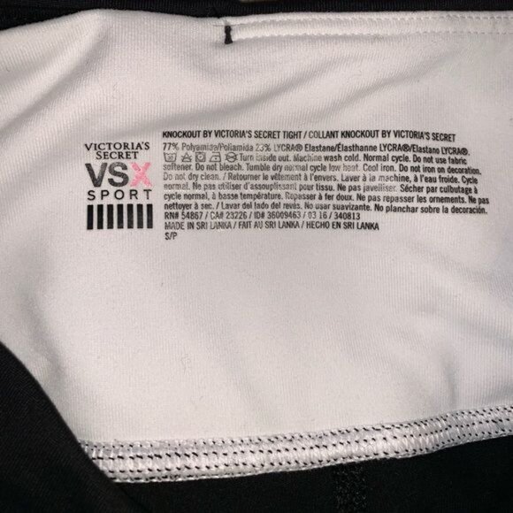 Victorias Secret VSX Sport Black Leggings With Pink Logo & Striped Design Size S - Picture 3 of 10